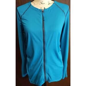 Title Nine Womens Medium Full Zip Warm up Jacket Athletic Turquoise Blue Stretch